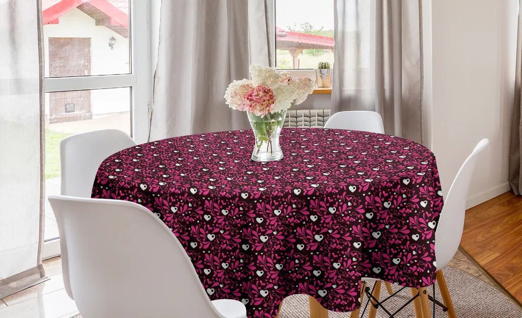 Tovaglia 150cm Rotonda Antimacchia ABAKUHAUS - Cuori Rosa Cucina