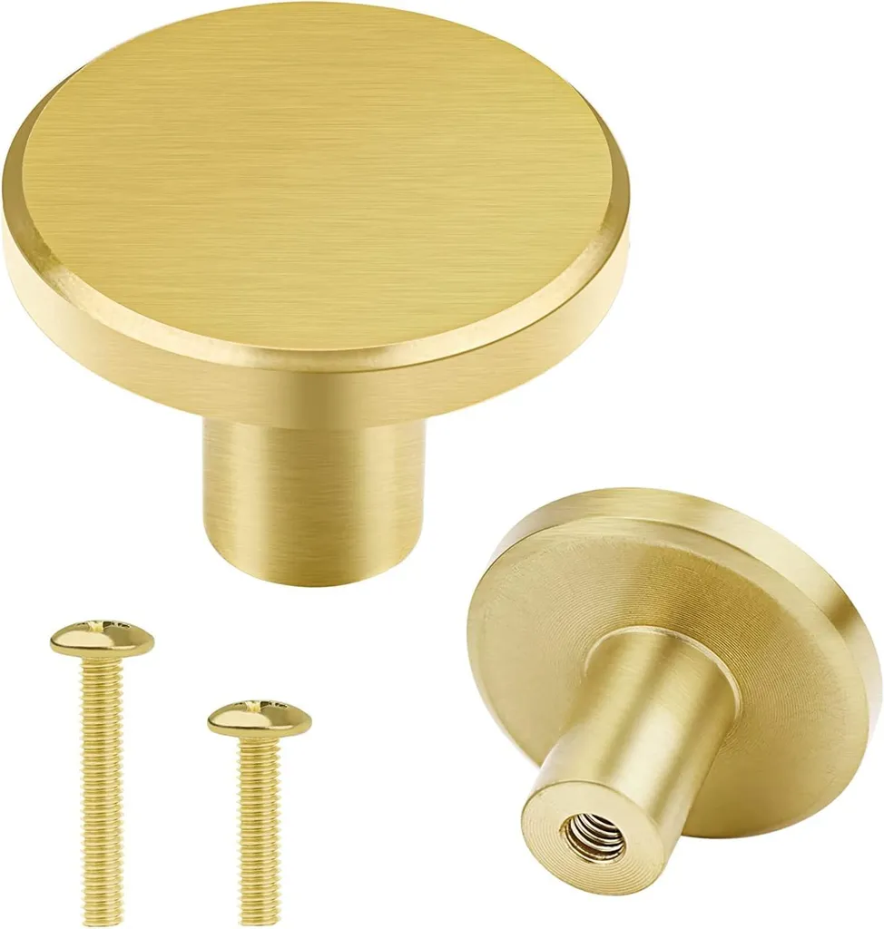 Lot de 4 boutons de placard robustes en laiton doré avec visserie