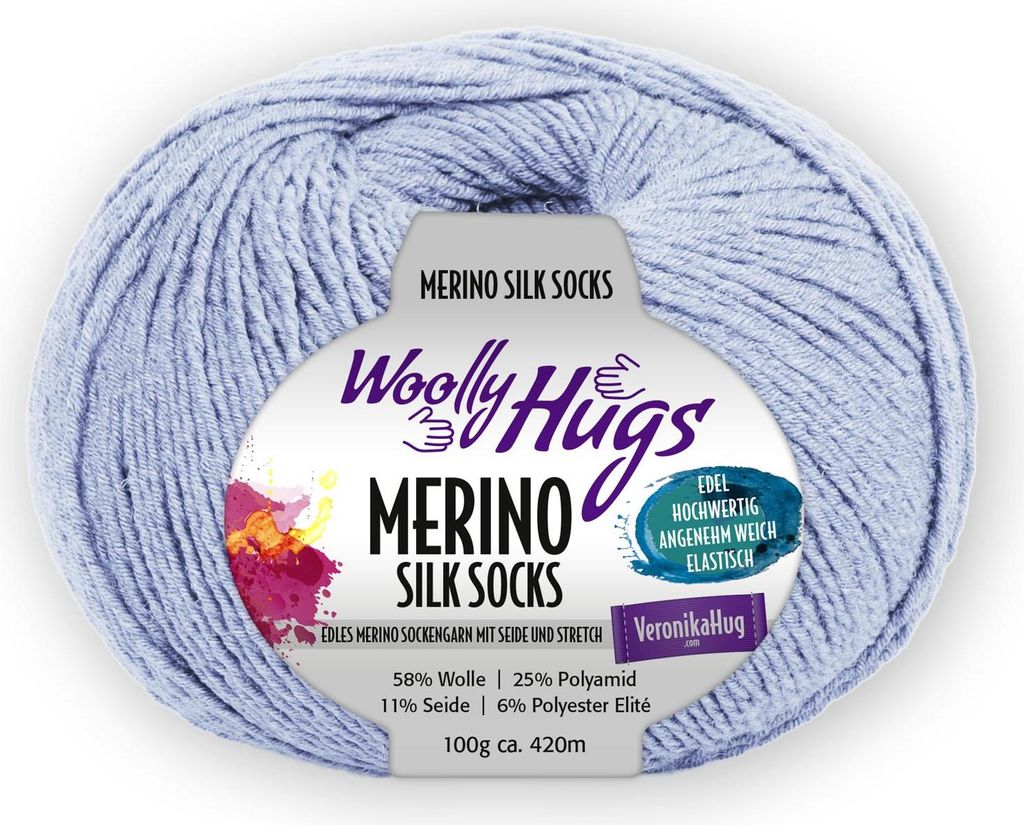Woolly Hugs MERINO SILK SOCKS 100 g Luxus Sockengarn mit Merino & Seide 420 m Farbe 257 - hellblau