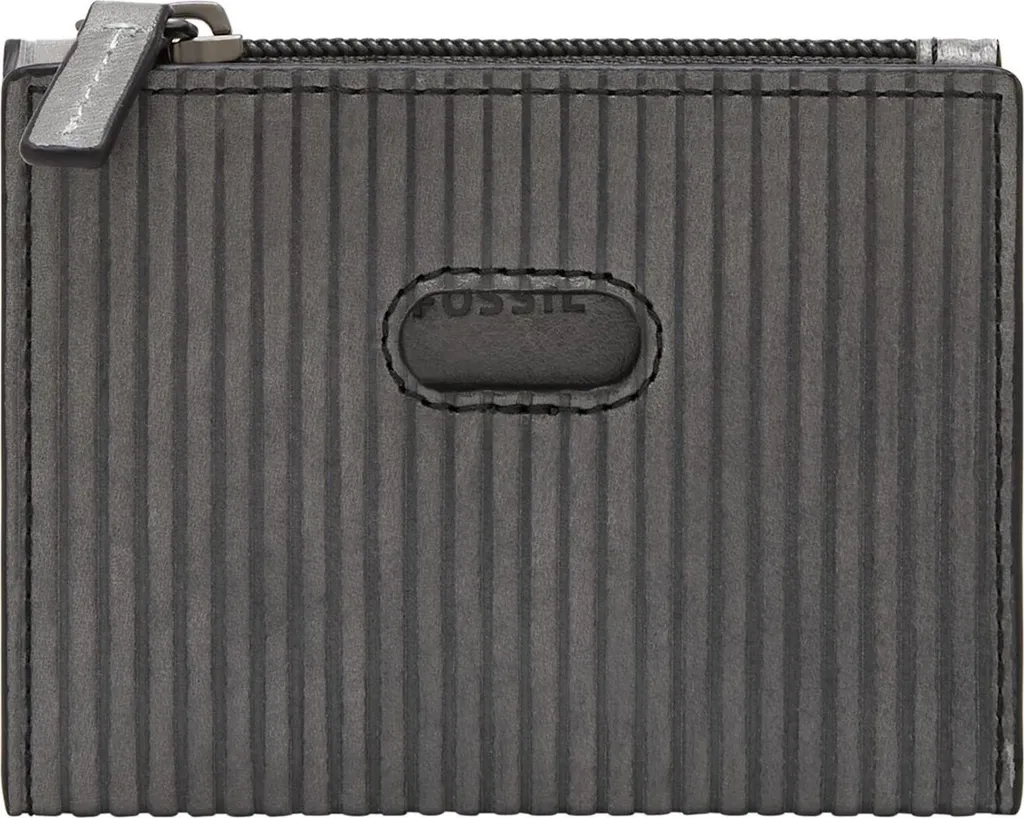 Porte-monnaie zippé en cuir gris Andrew de Fossil porte-cartes compact