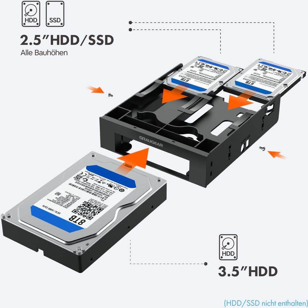 GRAUGEAR Einbaurahmen für 2x 2,5" & 3,5" HDD/SSD in 5,25" Image du produit 