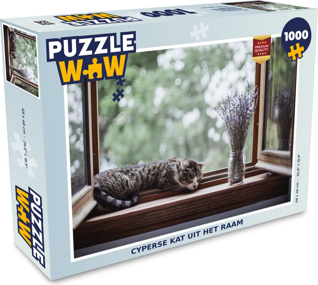 MuchoWow Puzzle 1000 Teile Zypresse Katze aus dem Fenster - Erwachsene - Rätsel