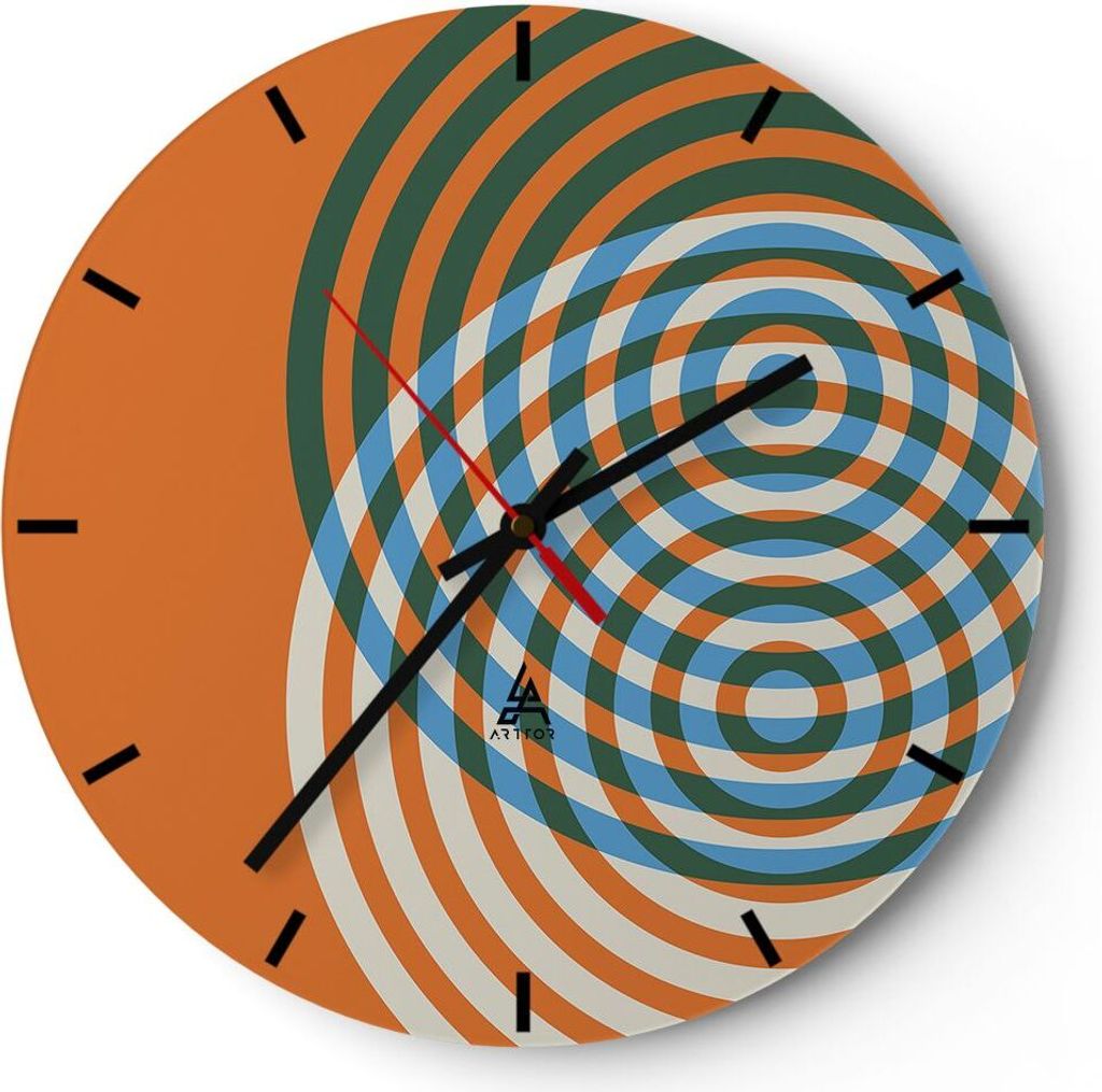 Wanduhr - Rund - Glasuhr - Abstraktion Modern Kreise - 40x40cm - Schleichendes Uhrwerk - Lautlos - zum Aufhängen bereit - Dekoration Modern - Wand...