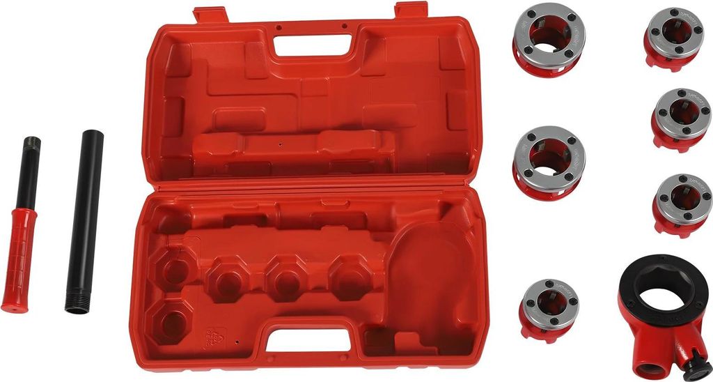 Rohrgewindeschneider - Ratschen Gewindeschneidsatz - BSPT Kegelrohrgewinde - 6 Schneidköpfe 6–32 mm - 54 cm Griff - 45# Stahl - Rot