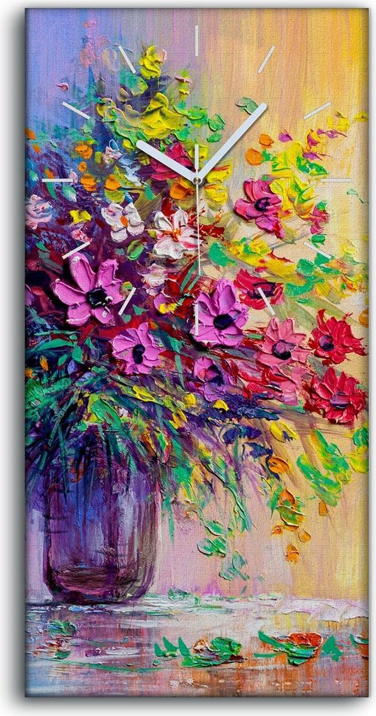 Leinwand Wanduhr Wandkunst Uhr 30x60 Foto groß einen Blumenstrauß zu malen - weiße Hände