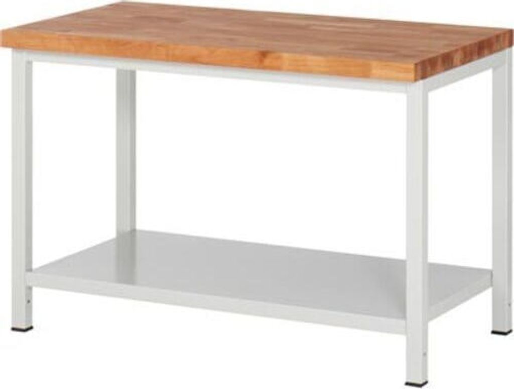 Werkbank mit Ablageboden - höhenverstellbar 840 - 1.040 mm - 1.250 x 700 mm (BxT) - Traglast 1.250 kg - Buche