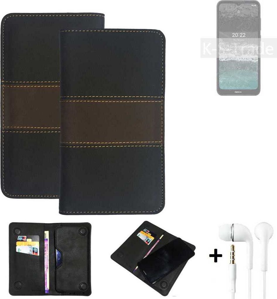 K-S-Trade Handyhülle + Kopfhörer kompatibel mit Nokia C21 Schutzhülle Walletcase Bookstyle Tasche Schutz Case Hülle Wallet Cover Kunstleder