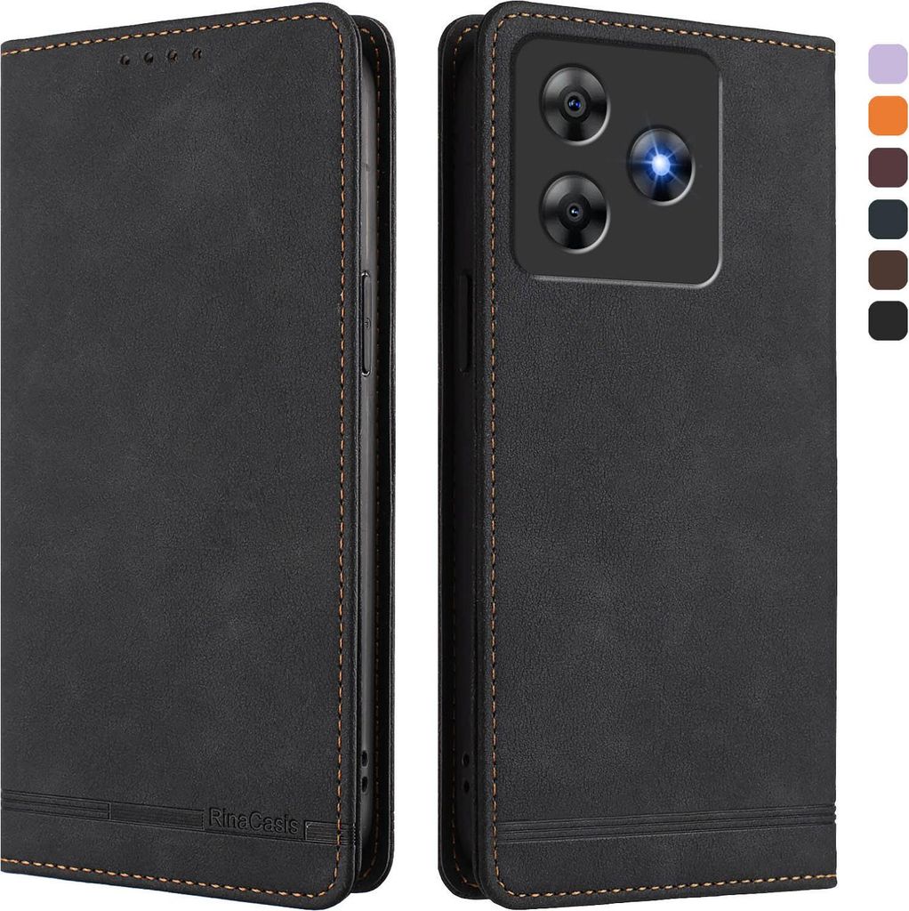 Hülle für Blackview Wave 8 /Wave 8C, Retro Kunstleder Ständer Klapphülle mit Kartenfächer und Magnetische Schwarz