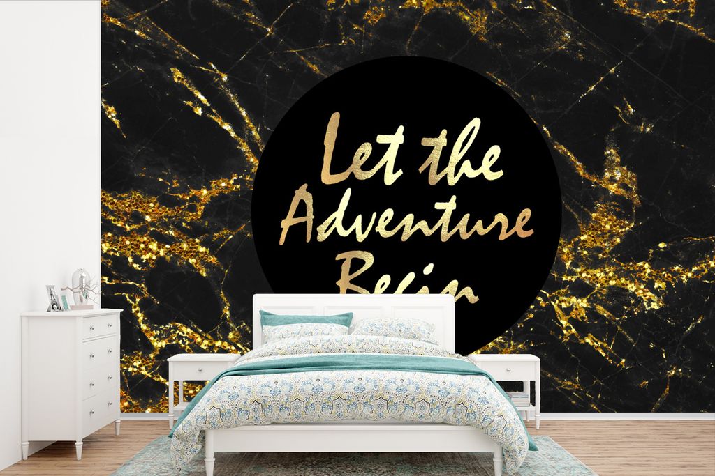 MuchoWow Fototapete für Wohnzimmer oder Schlafzimmer Wandtapete Vinyl Motivtapete Zitat - Außen - Gold - Marmor - 600x400 cm - Vinyltapeten