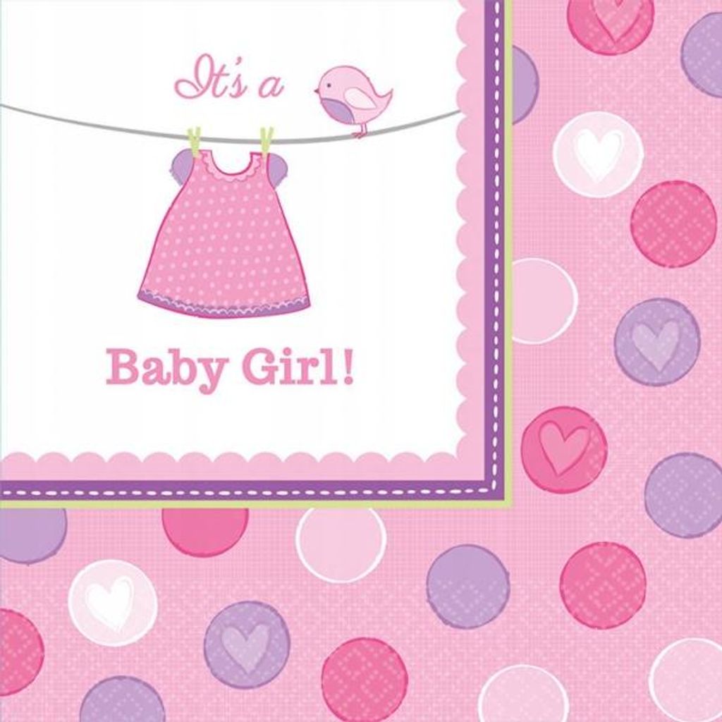 Baby Shower Girl Servietten, 33x33 cm, 16 Stk.