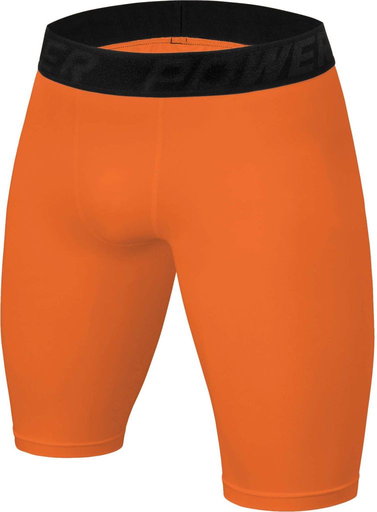 PowerLayer Jungen Kompressionsshorts, Schnelltrocknendes Baselayer Unterhose Tights Kurz Hose Laufunterwäsche - Orange, 12-14 Jahre