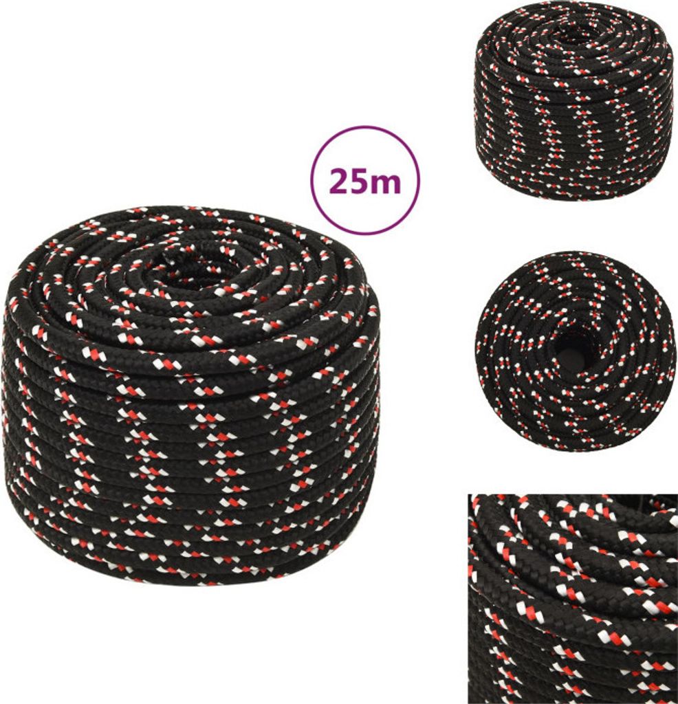 vidaXL Bootsseil Schwarz 12 mm 25 m Polypropylen - Seile