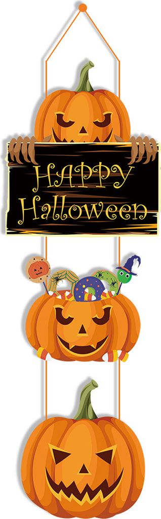 1 Set Halloween Kürbiskür Anhänger hängende Holztürschilder Hexenhut Cartoon Design gruselige lächelnde Gesichtsfeiern Wohnkulturbedarf-A