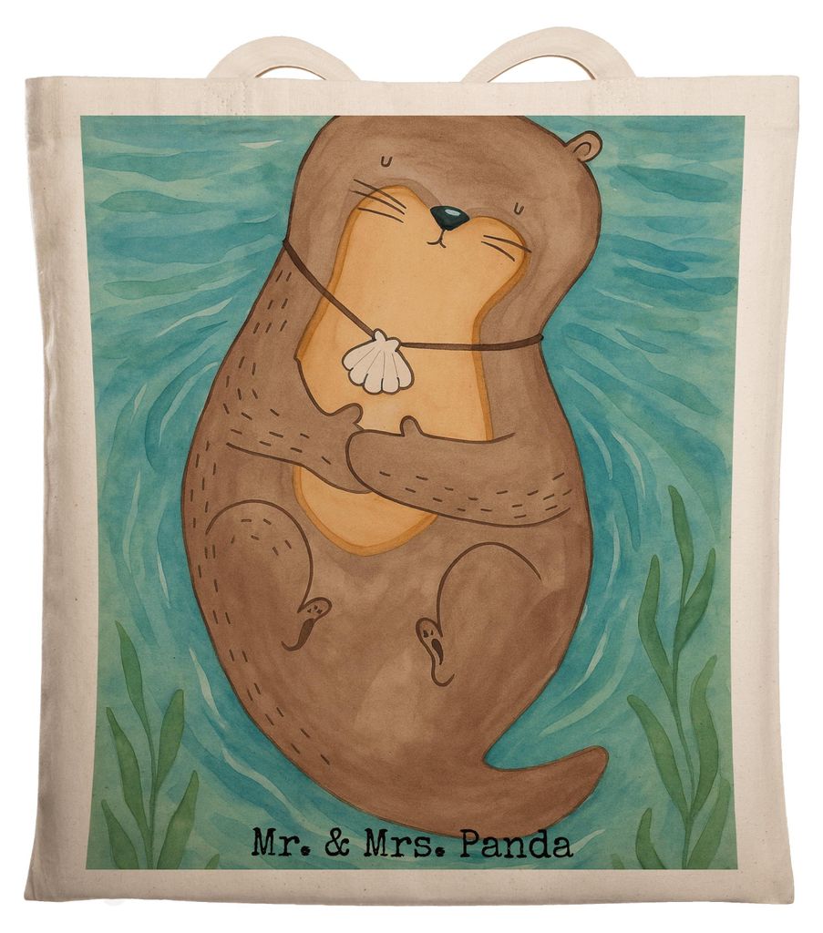 Mr. & Mrs. Panda Schultasche Otter Muschel Design - Weiß - Geschenk, Beutel, totebag, Motivation, Tasche, Seeotter, Süß, Einkaufstasche, Tote Ba...