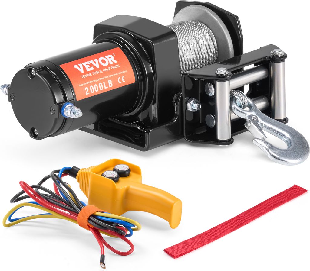VEVOR Elektrische Seilwinde, 2000 lb Seilzugkapazität, 12 V DC ATV/UTV-Winde mit Φ5/32 in x 39 ft 7-Strang-Stahlkabelrolle, Kabelfernbedienung, I...