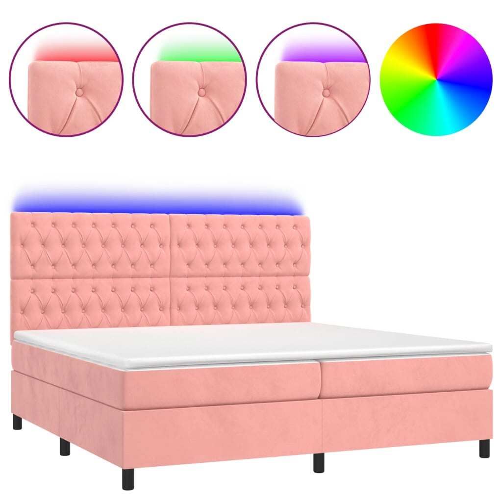 vidaXL Boxspringbett mit Matratze & LED Rosa 200x200 cm Samt