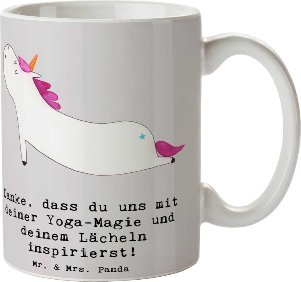 Mr. & Mrs. Panda Tasse Yoga Trainerin Inspiration - Grau Pastell - Geschenk, Sportart, Teetasse, Kaffeetasse, Motivation, mit Spruch, inneren Fried...