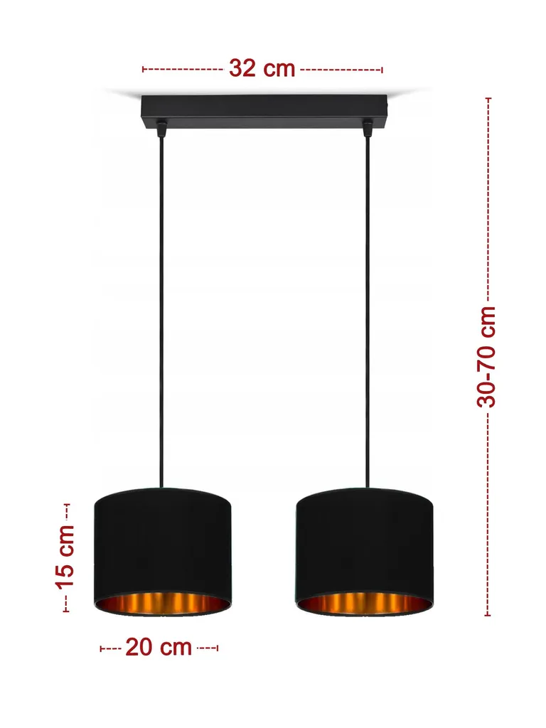 Plafonnier en velours noir Lampe de plafond design moderne à 2 feux - 2