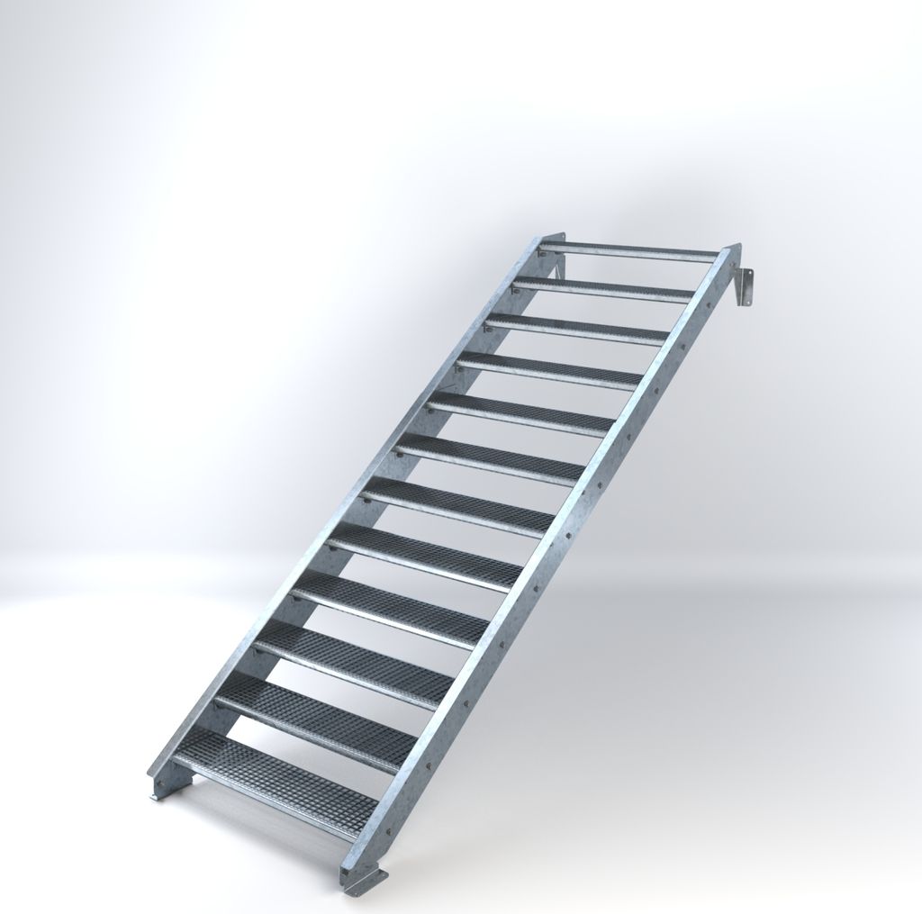 Stahltreppe 12 Stufen bis Höhe 240 cm, Laufbreite : 110 cm kein Geländer ST 3 (31 / 9 mm schmal)