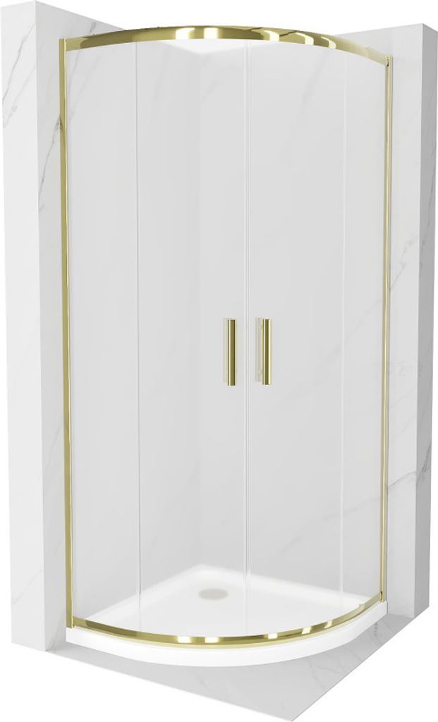 Mexen Rio halbrunde Duschkabine 80 x 80 cm, Frost, Gold + Duschwanne Flat, Weiß - 863-080-080-50-30-4110G