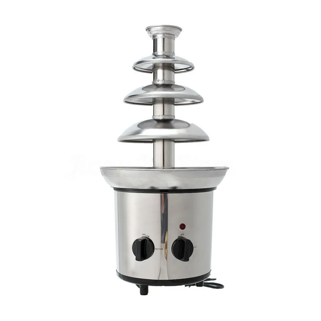 Fontaine à chocolat à 4 niveaux et fondoir électrique argent de 3 kg
