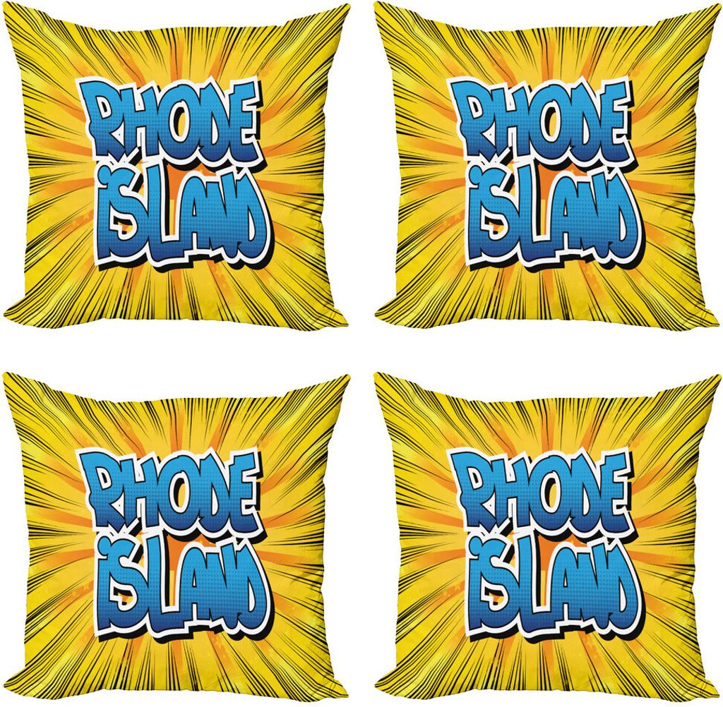 ABAKUHAUS Rhode Island Kissenbezug Set (4 Stück), Comic-Stil, Moderner Doppelseitiger Digitaldruck, 40 cm x 40 cm, Mehrfarbig