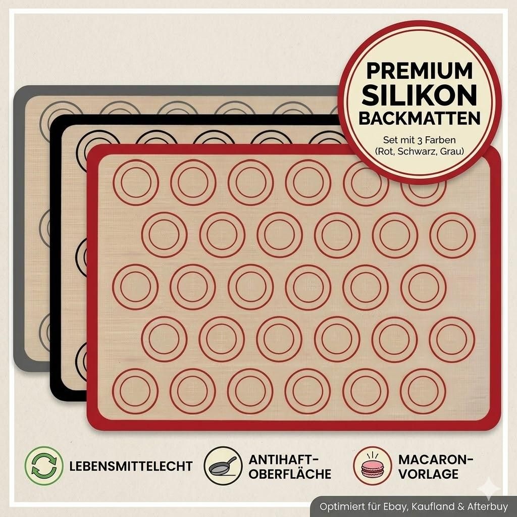 3er Set Silikon Backmatten f. Macarons - Antihaft Dauerbackfolie 42x29,5cm