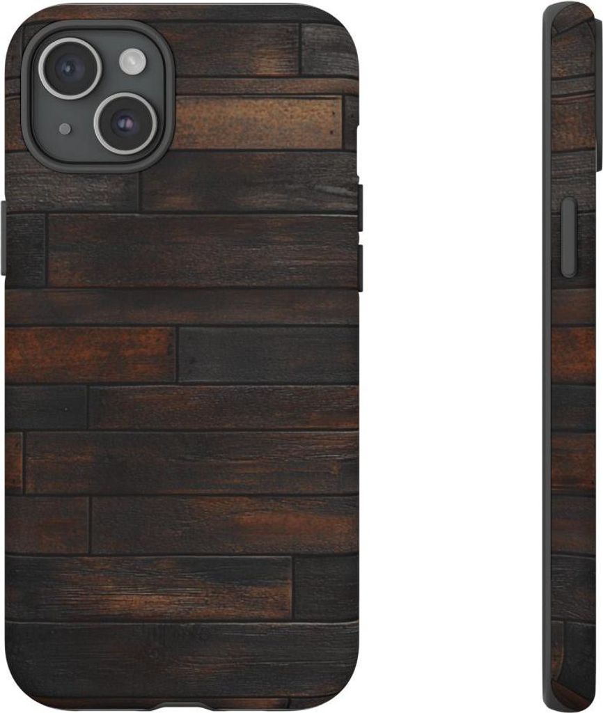 Dunkle Holzplanken-Optik – Hülle Kompatibel mit iPhone 15 Plus