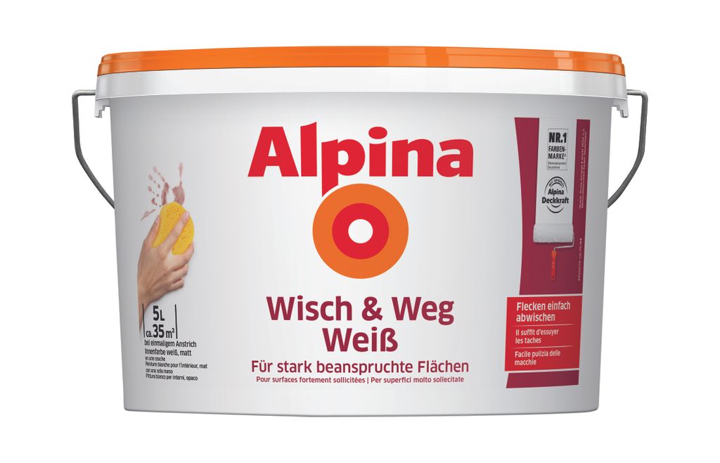 Alpina 5 Liter weiße Wandfarben für Innen Wisch&Weg Farbe Produktbild 