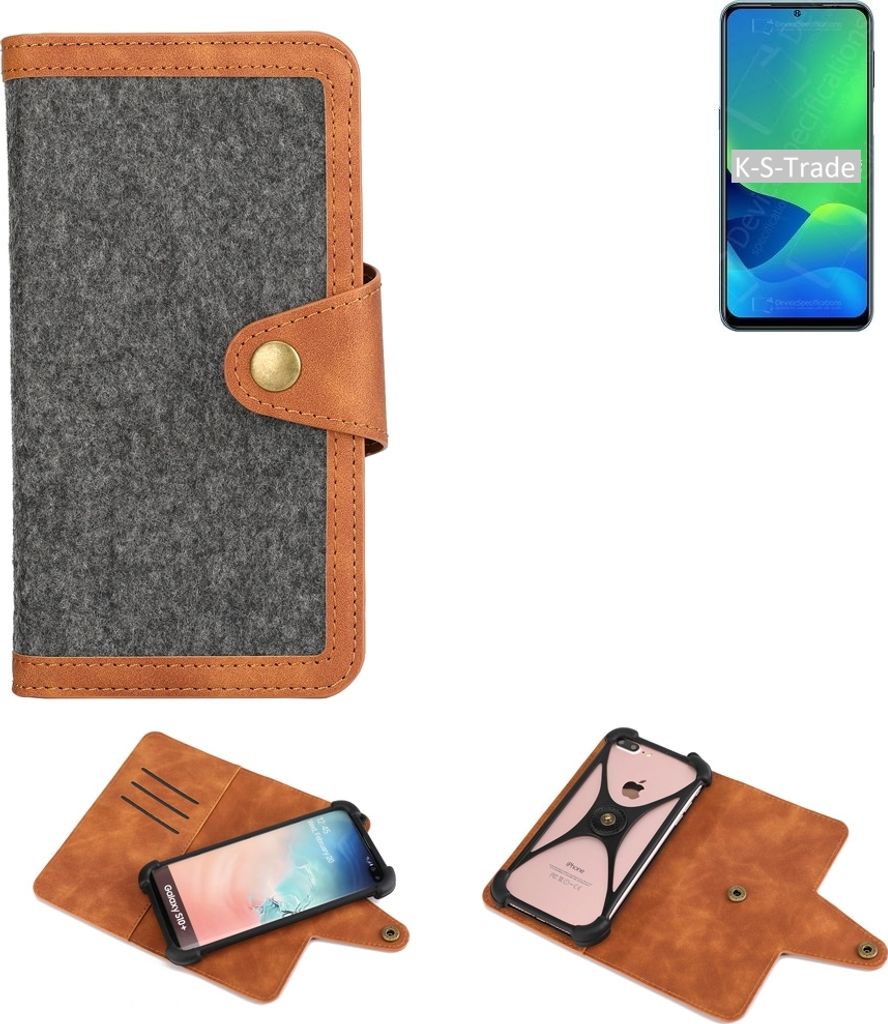 K-S-Trade Schutzhülle Handyhülle kompatibel mit Ulefone Note 13P Filz Hülle Kunst-Leder dunkelgrau braun (1x)