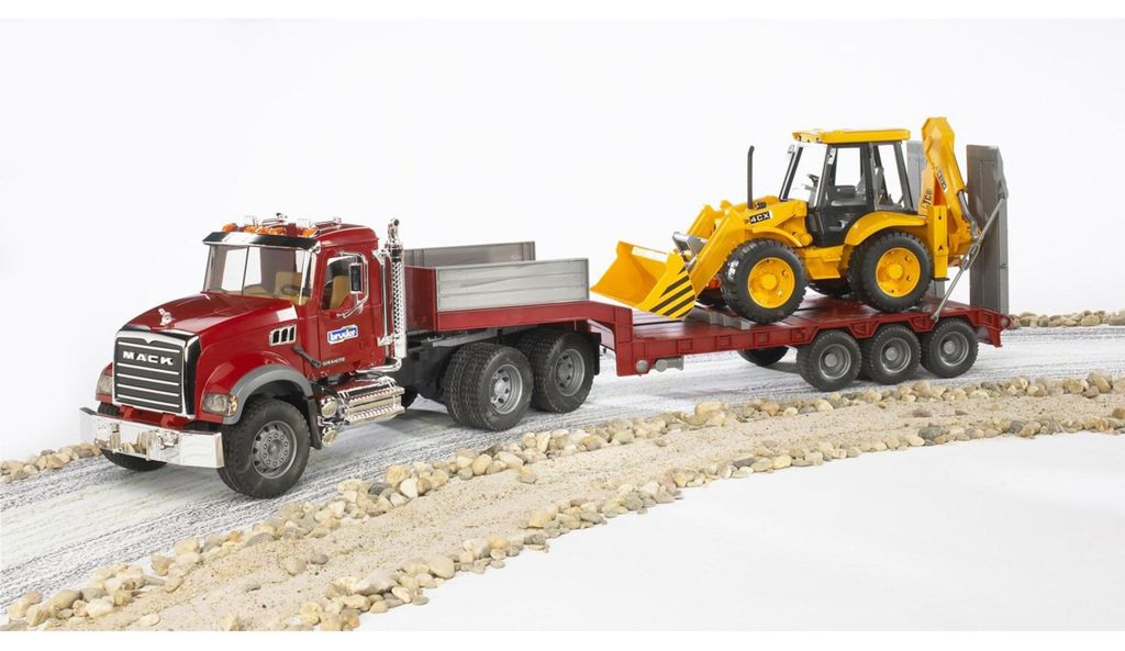 bruder Camion surbaissé MACK Granite et tractopelle JCB Image du produit 