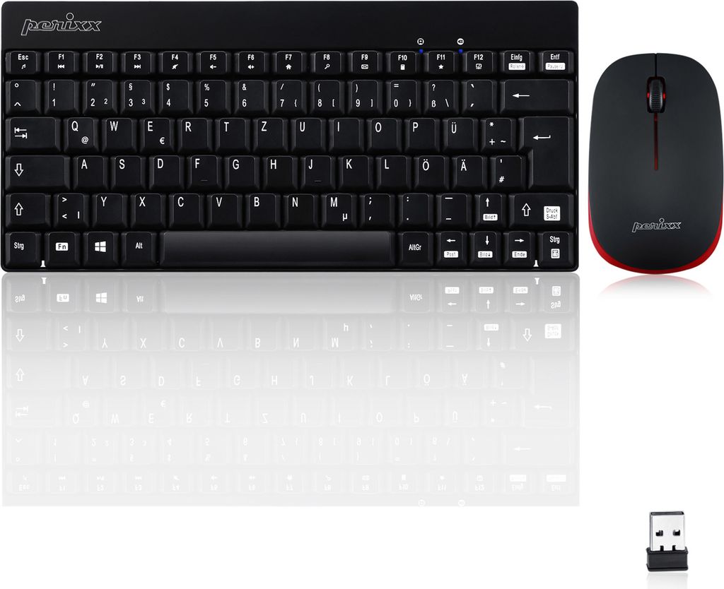 Perixx PERIDUO-712 DE W, Mini Tastatur und Maus Set, schnurlos, schwarz
