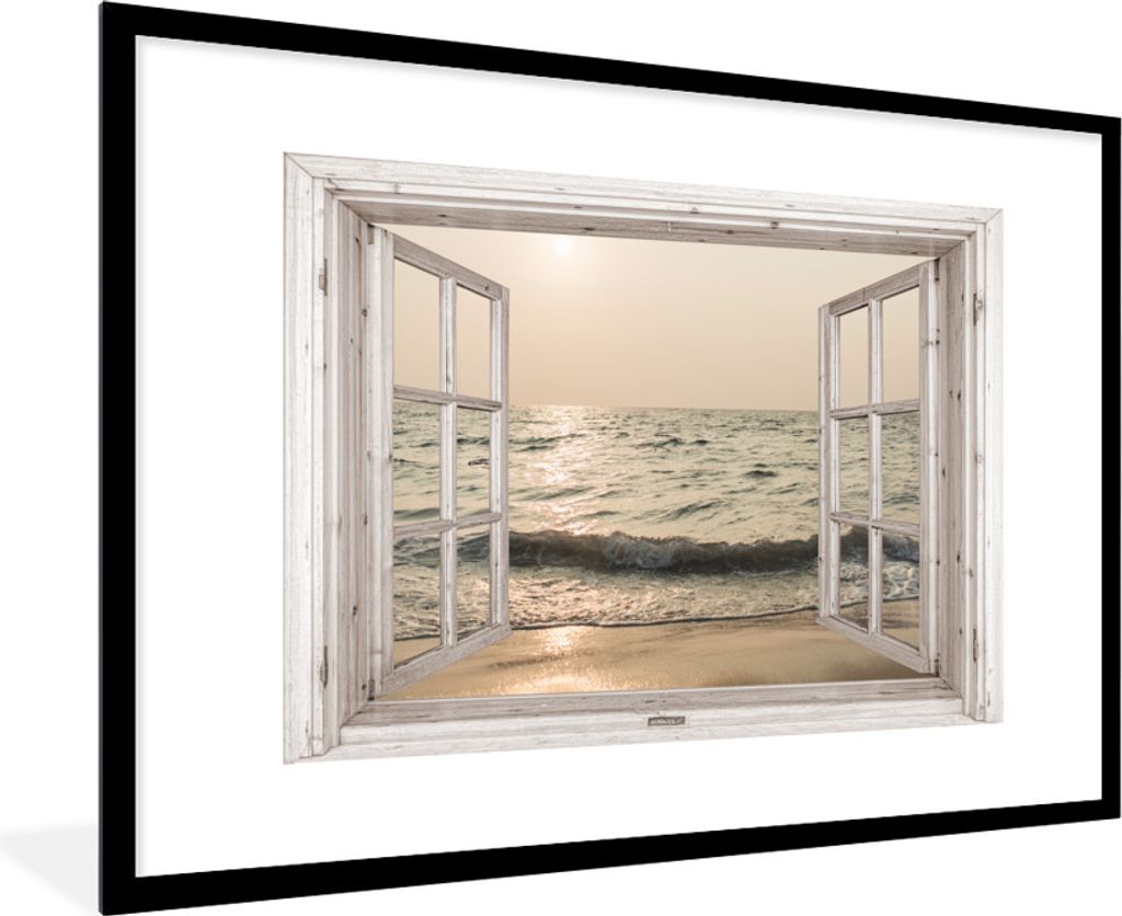 MuchoWow Gerahmtes Poster Aussicht - Meer - Strand 90x60 cm - Poster mit Schwarzem Bilderrahmen Wandposter Rahmen Foto Bilder - Wanddekoration - ...