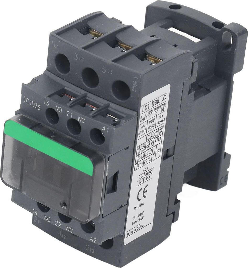 Wechselstromschütz 38A 1 Schließer 1 öffner Starkleitfähiger Hochspannungsschütz für industrielle Steuerung 380V AC220V Spule