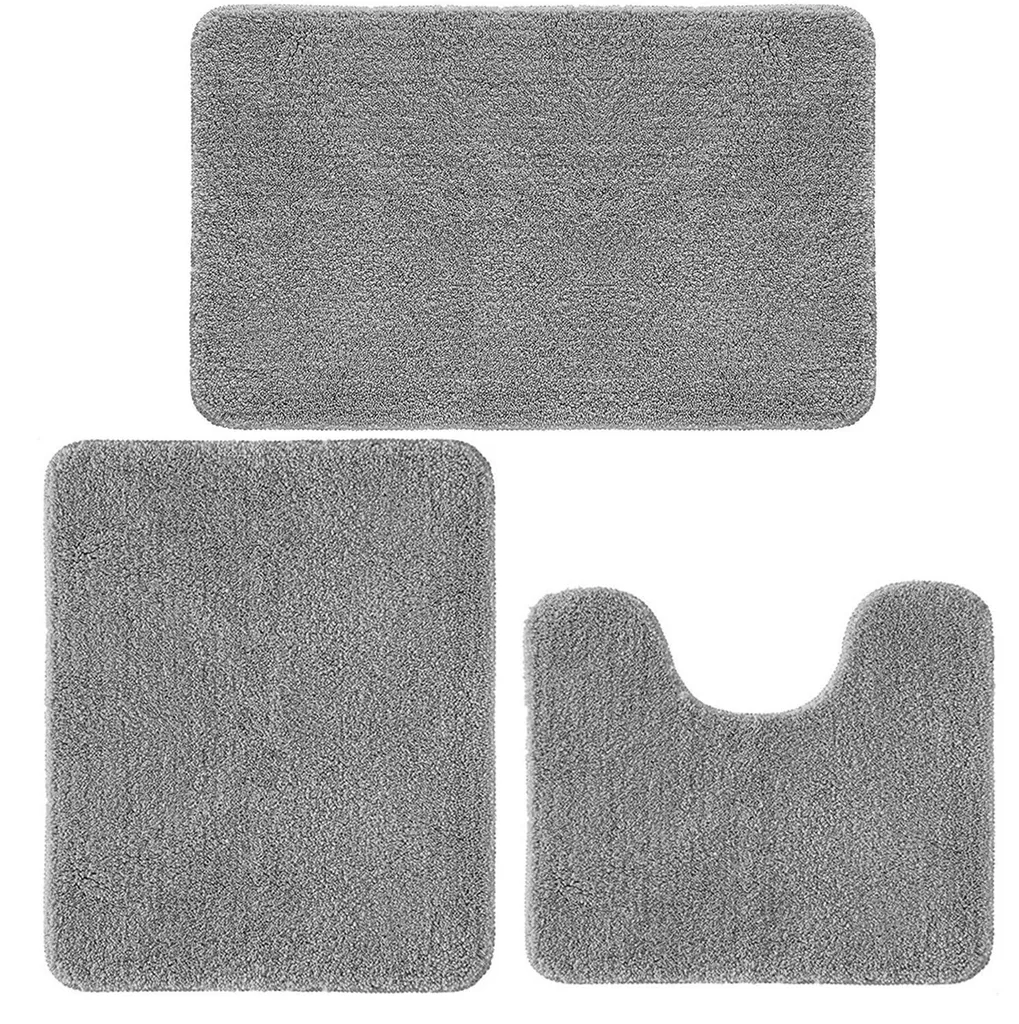 Tapis de bain antidérapant en microfibre grise lot de 3 pièces épais