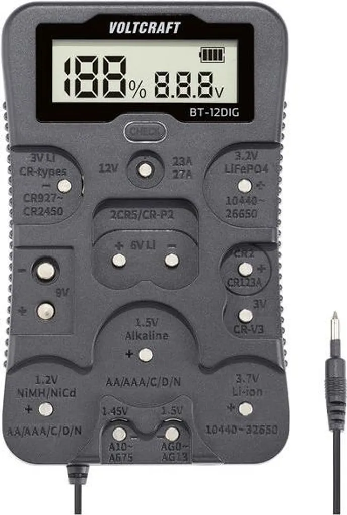 Testeur de batterie universel Voltcraft BT-12DIG pour piles et accus