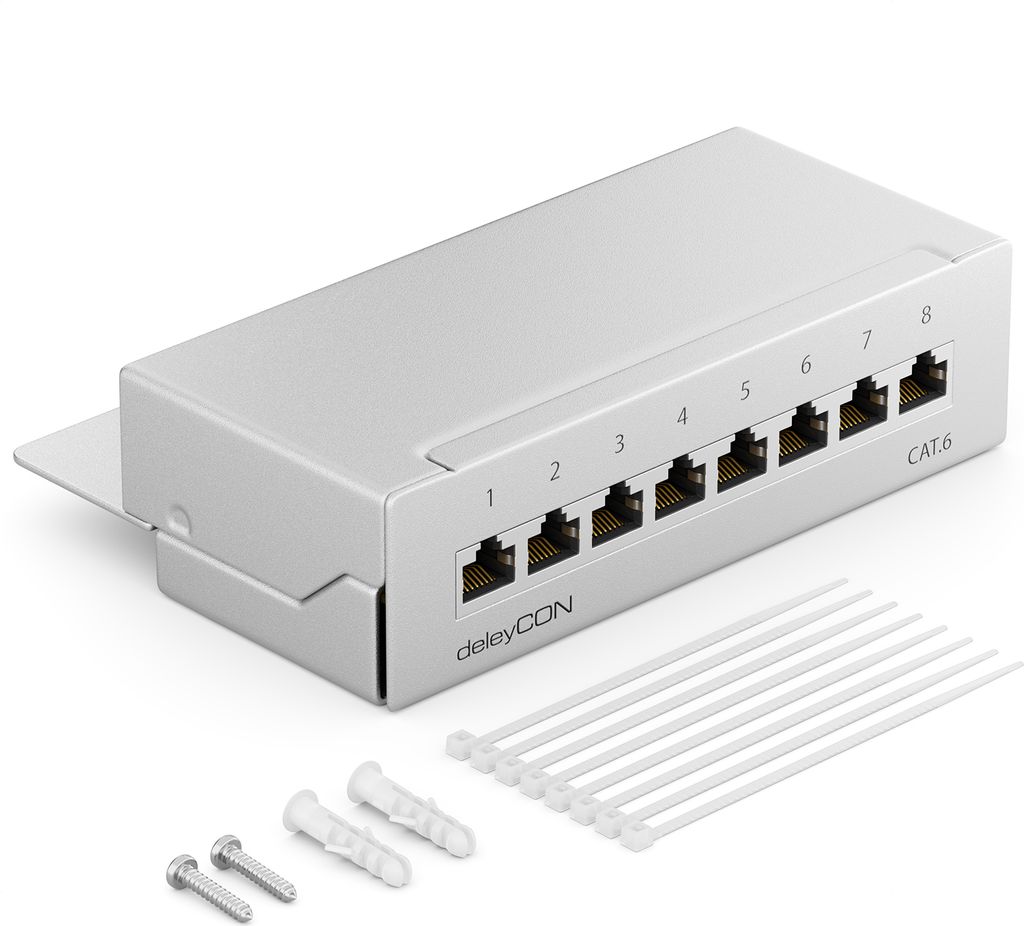 deleyCON CAT 6 Patchpanel Verteilerfeld 8 Port - Desktop & Produktbild 
