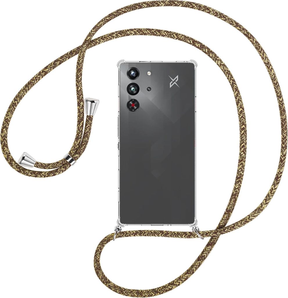 Handykette Backcover-Schutzhülle mit Band (Metall silberfarben) für ZTE Nubia Red Magic 10 Pro - braun+beige