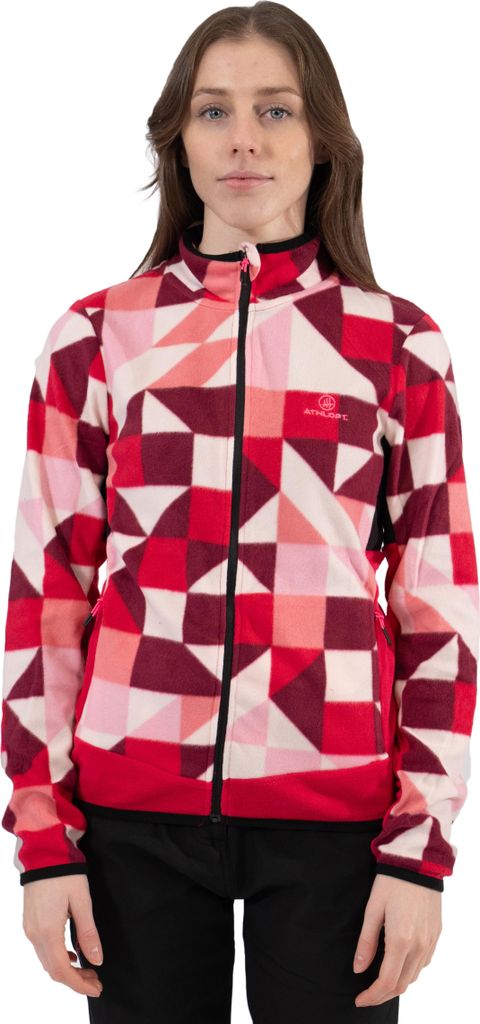 ATHL DPT. Damen sportliche Fleecejacke in modischen Farben für Outdooraktivitäten, Stehkragen Rot mit Muster, Gr. XXL