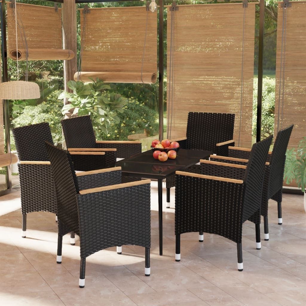 Maison Exclusive - 7-tlg. Garten-Essgruppe mit Kissen Schwarz