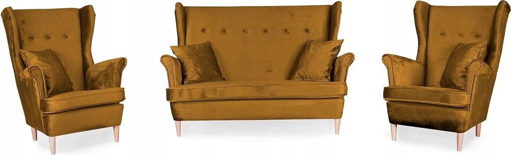 Family Meble Set aus Sofa + 2 Sessel Ari II 2-Sitzer Sofa Couch Zierpolsterung Freistehendes Lounge Sofa Bequem zum Entspannen Wohnzimmer Büro (MO...