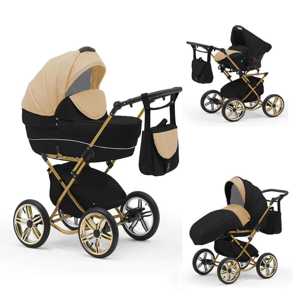 Klassischer Kinderwagen Sorento Gold 4 in 1 inkl. Sportsitz und Autositz in 19 Farben