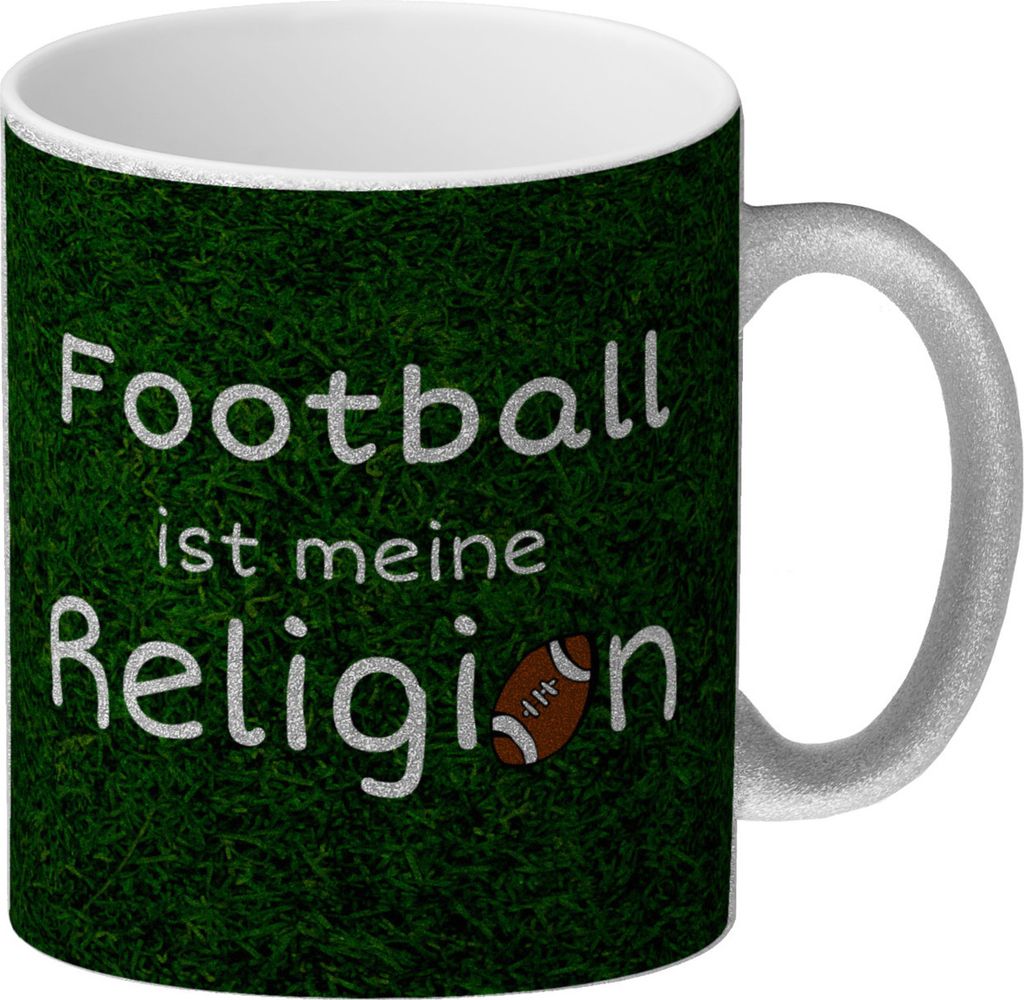Football ist meine Religion Glitzer-Kaffeebecher Ein waschechter Footballfan