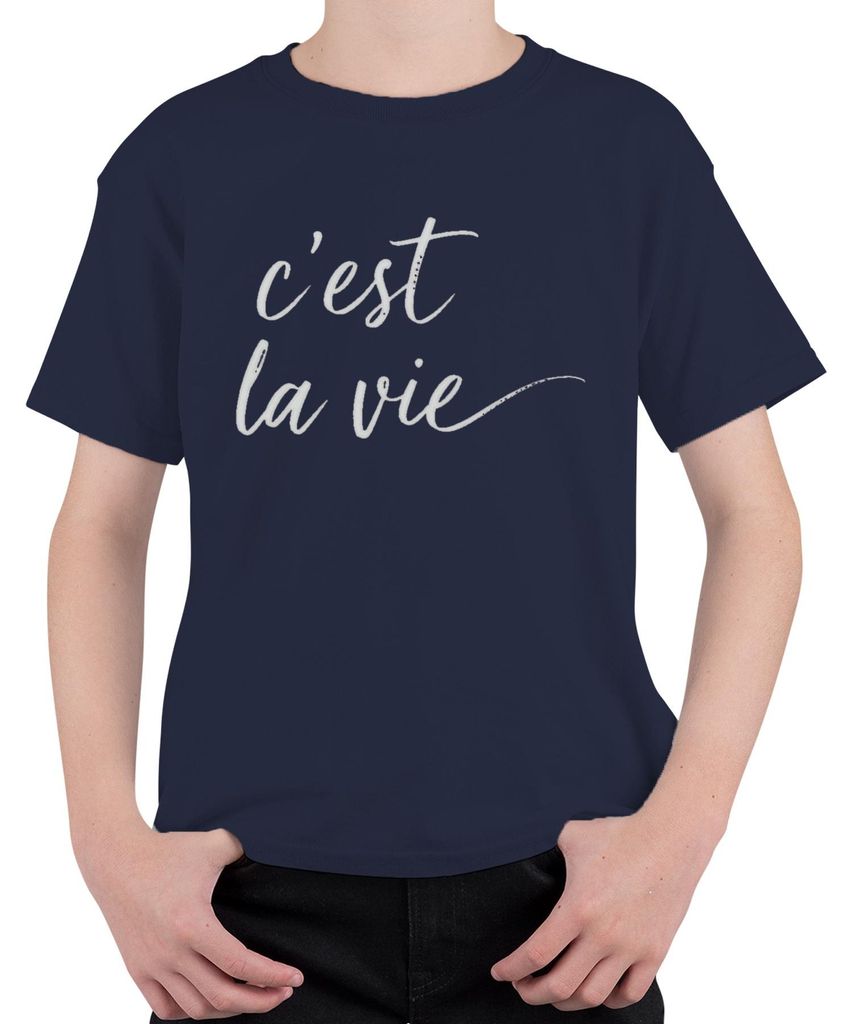 c'est la vie französisch Spruch Kalligrafie Handlettering Minimal Uni Kinder T-Shirt, Navy, 140