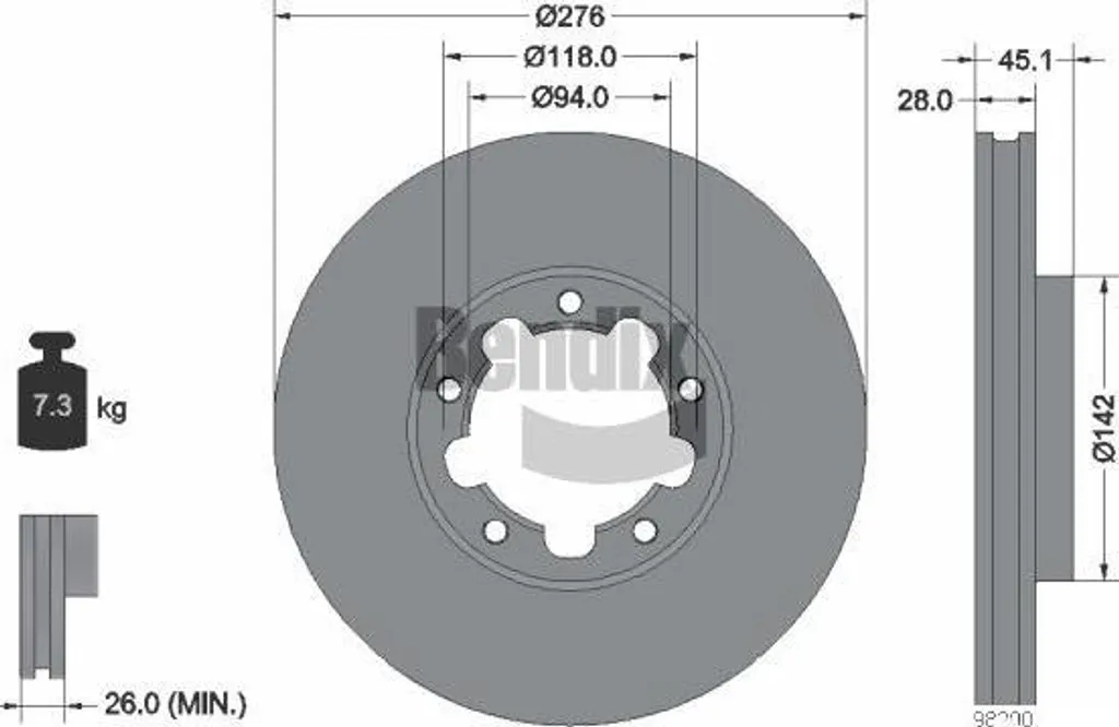 Disque de frein avant BENDIX BDS2214 pour utilitaire Cabstar NT400