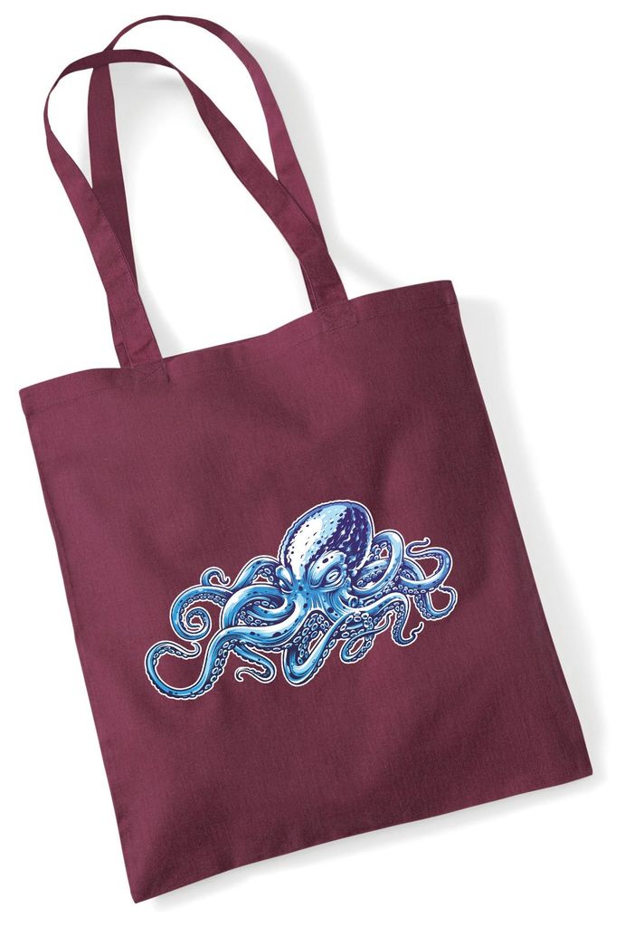 Huuraa Jutebeutel Kraken Fabelwesen 10 Liter Burgundy Baumwolle Tasche Geschenkidee