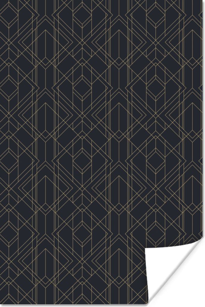 MuchoWow Poster Muster - Art deco - Schwarz - Gold 20x30 cm - Papierdruck