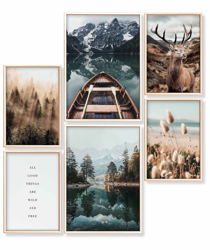 Heimlich Premium Poster Set, 2 x DIN A3 & 4 x DIN A4 - ca. 30x42 & 21x30, Stilvolle Poster Collagen mit passenden Bilder als Wanddeko »Pragser S...