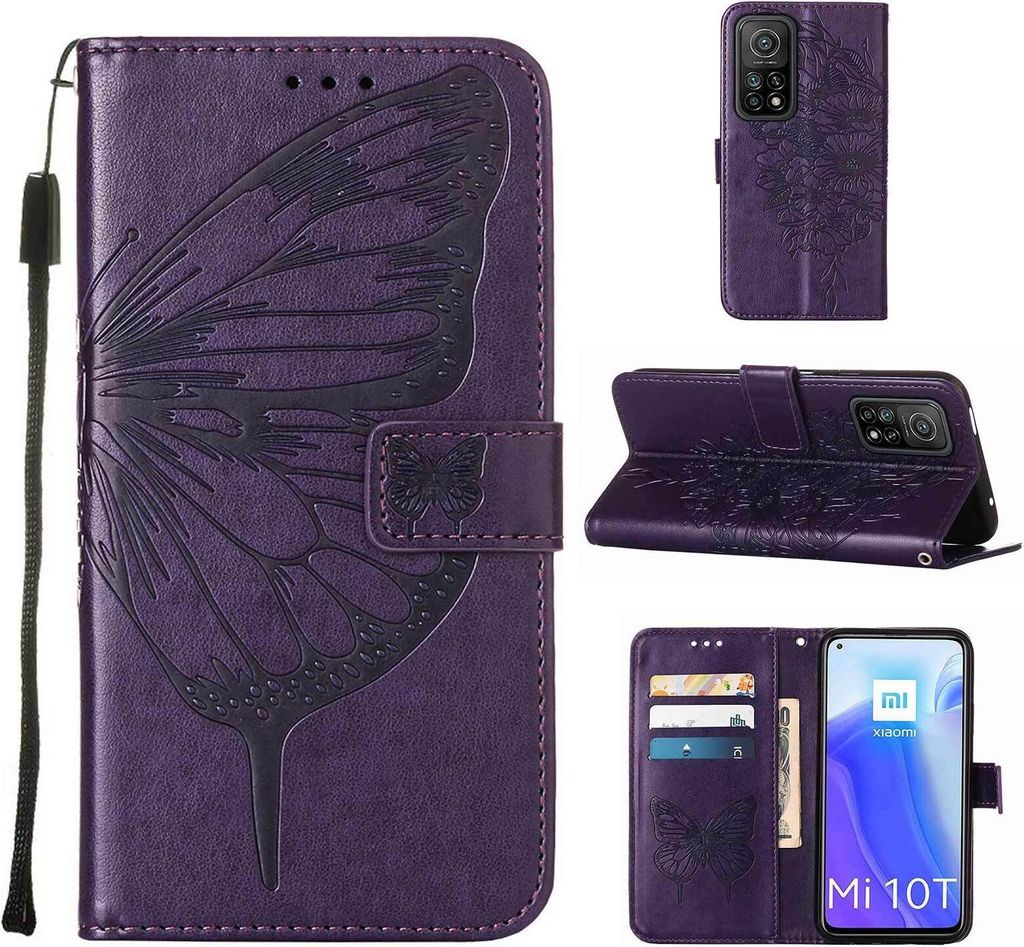 Xiaomi Poco M3 Pro 5G Hülle, Schmetterling Prägung Flip Leder Kartenfächer Schutzhülle Ledertasche mit Ständer für Xiaomi Redmi Note 10 5G / ...