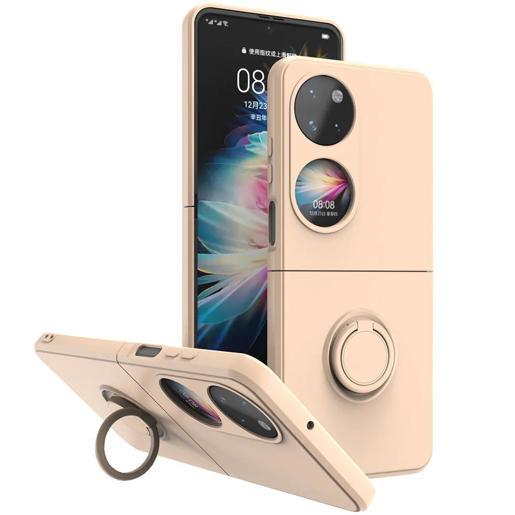 Huawei P50 Pocket Case, con supporto ad anello e stand, resistente ai graffi, custodia in silicone morbido per Huawei P50 Pocket Pink